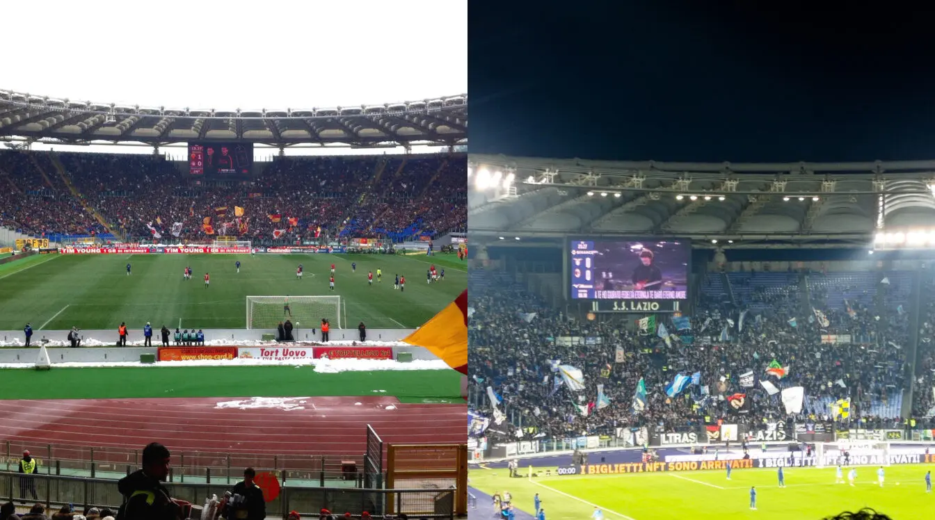 AS Roma supporters and Lazio Curva Nord at Stadio Olimpico