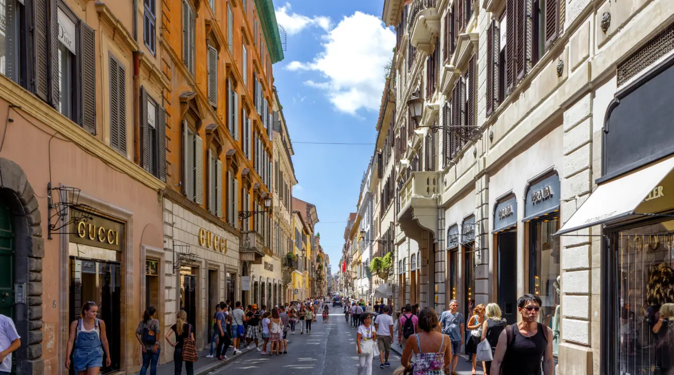 Via dei Condotti luxury shopping street in central Rome near Fendi Roma Palazzo
