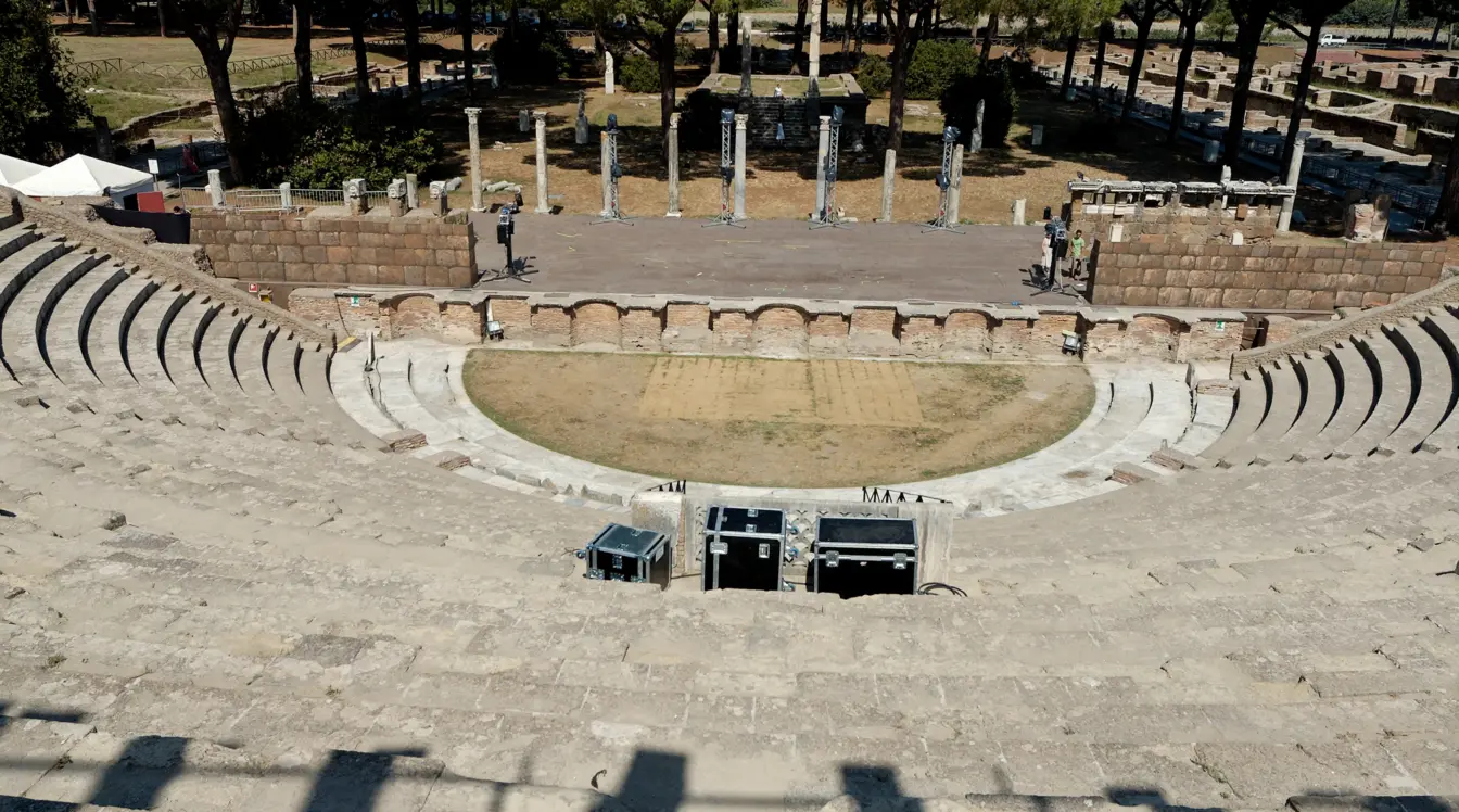 Ancient Roman theatre at the Ostia Antica archaeological site near Rome