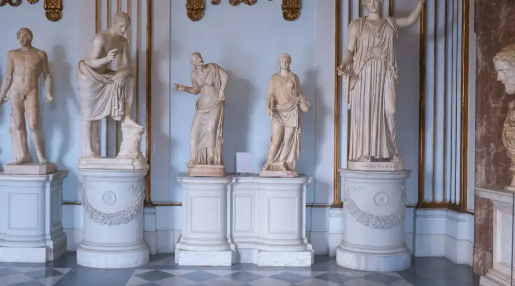 Classical statues inside the Capitoline Museums in Rome