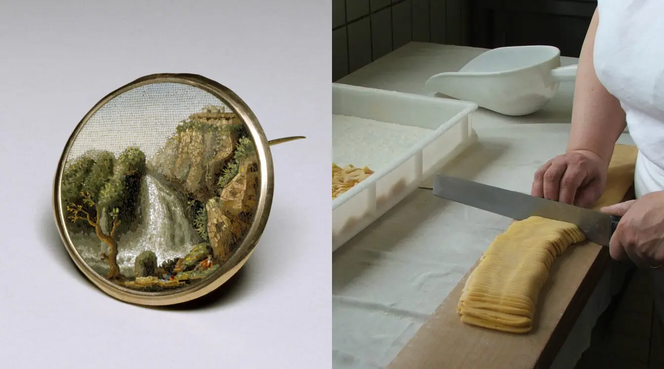 Italian micromosaic jewelry and fresh pasta making as hands-on experiences