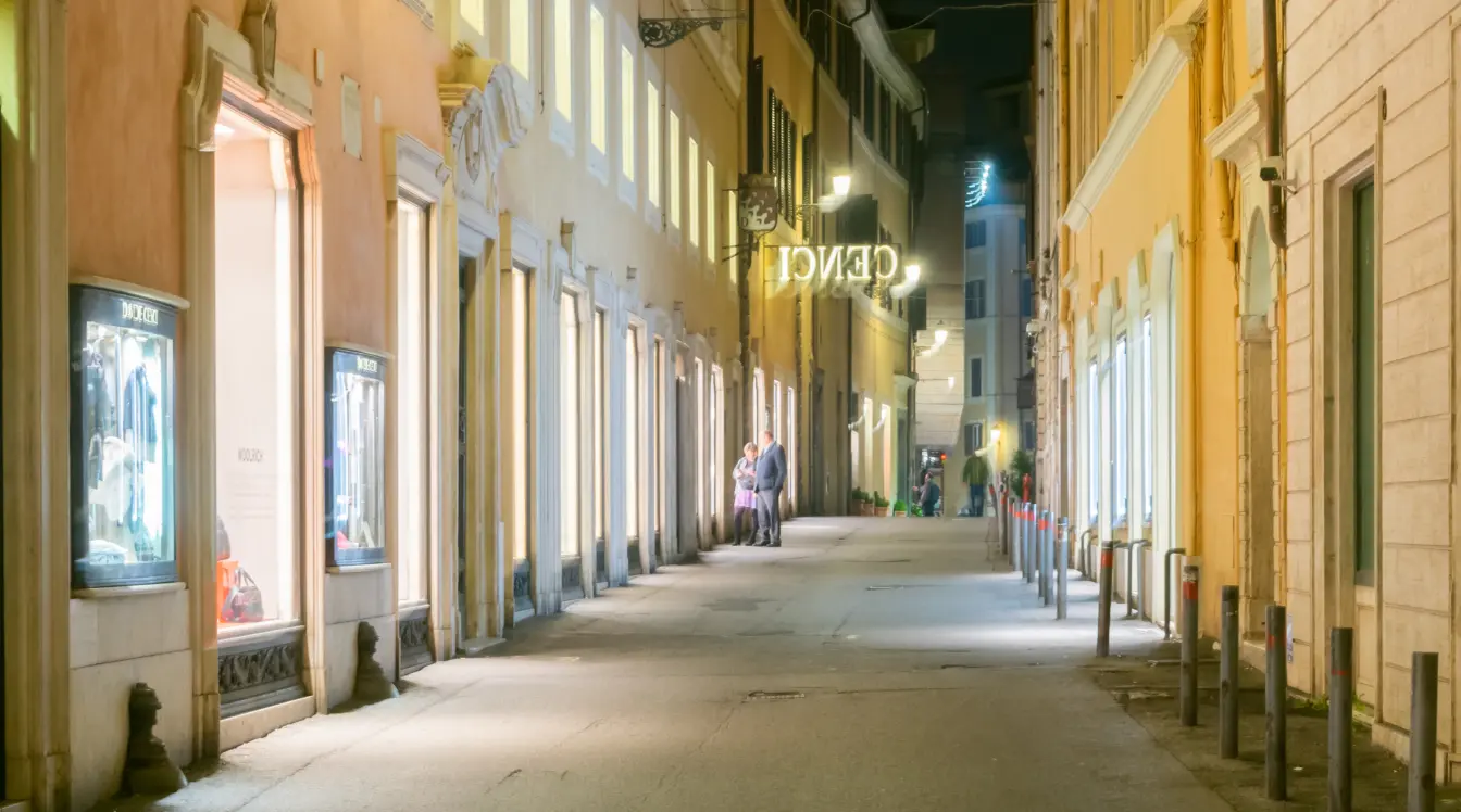 Via di Campo Marzio in central Rome at night