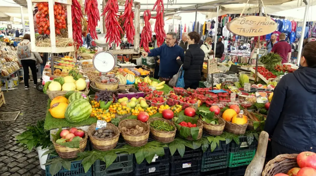 Food products at Campo de’ Fiori street market in Rome