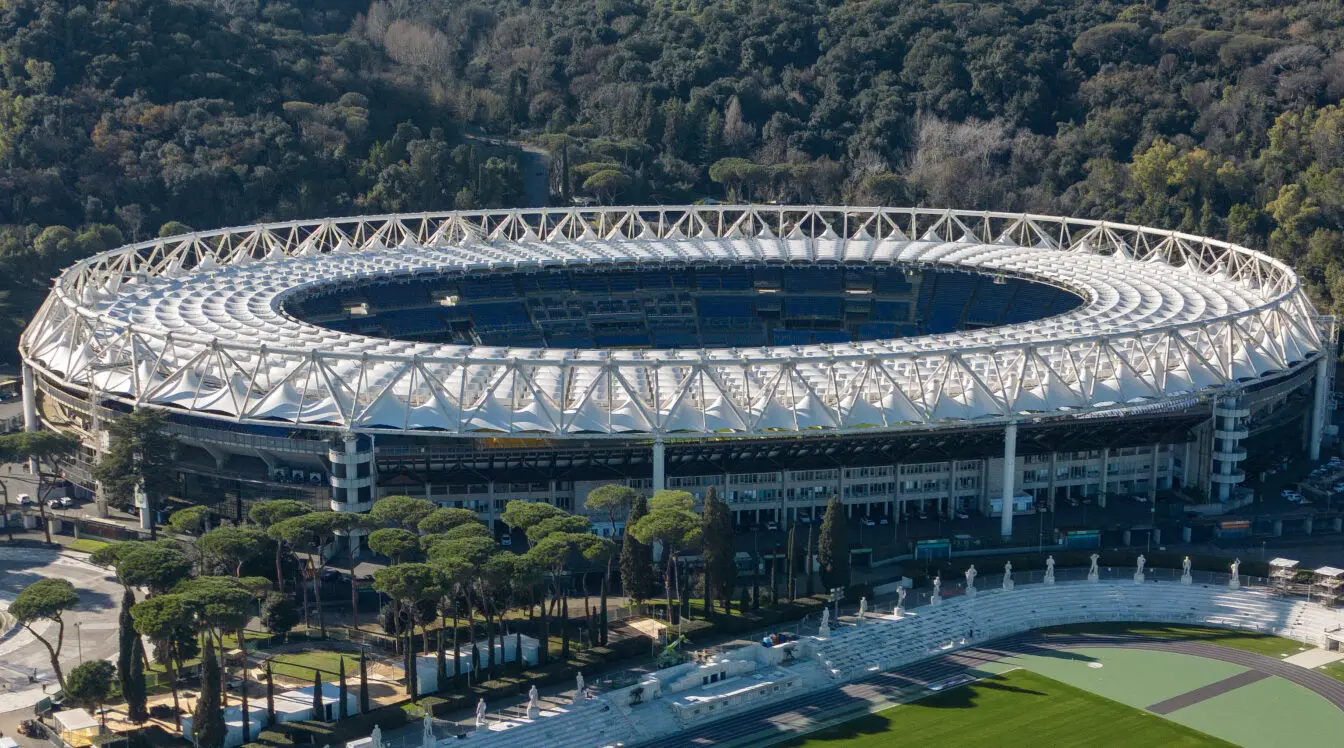 Aerial view of Stadio Olimpico and the Foro Italico in Rome