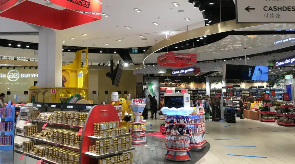 Duty-free shopping area at Rome Fiumicino Airport