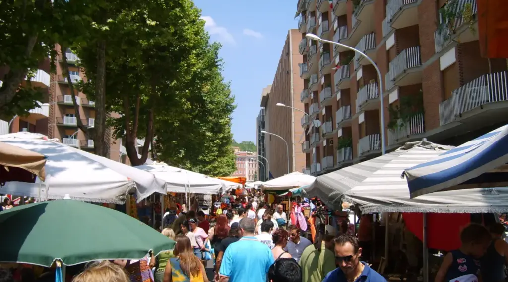 Porta Portese street market in Rome on a Sunday morning